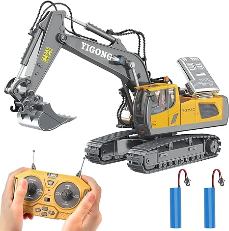 JakMean Remote Control Excavator,RC Excavator Toys,11 Channel Rechargeable Construction Vehicle Toys with Lights Sounds,Gifts for Kids 6-12 Years Old