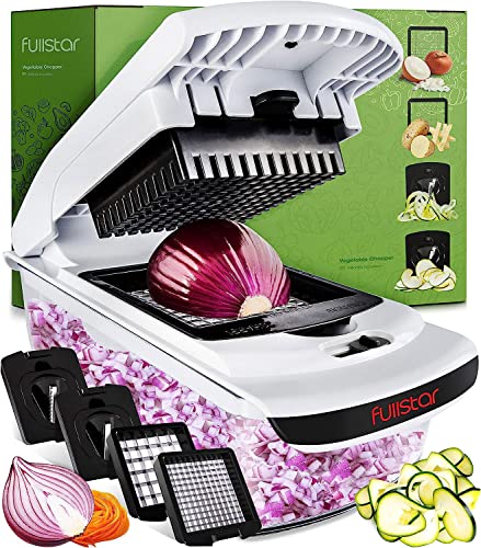 Fullstar Vegetable Chopper - Spiralizer Vegetable Slicer - Onion Chopper with Container - Pro Food Chopper - Black Slicer Dicer Cutter - 4 Blades