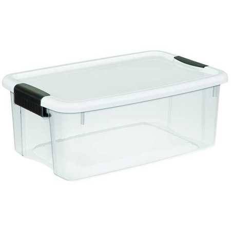 Storage Tote, Clear/White, Polypropylene, 18 1/8 in L, 12 1/4 in W, 7 in H, 4.5 gal Volume Capacity