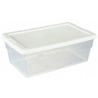 Storage Tote, Clear/White, Polypropylene, 13 5/8 in L, 8 1/4 in W, 4 7/8 in H