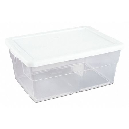 Storage Tote, Clear/White, Polypropylene, 16 3/4 in L, 11 7/8 in W, 7 in H, 4 gal Volume Capacity