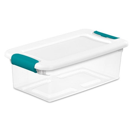 Storage Tote, Clear/White, Polypropylene, 14 1/8 in L, 7 5/8 in W, 4 7/8 in H